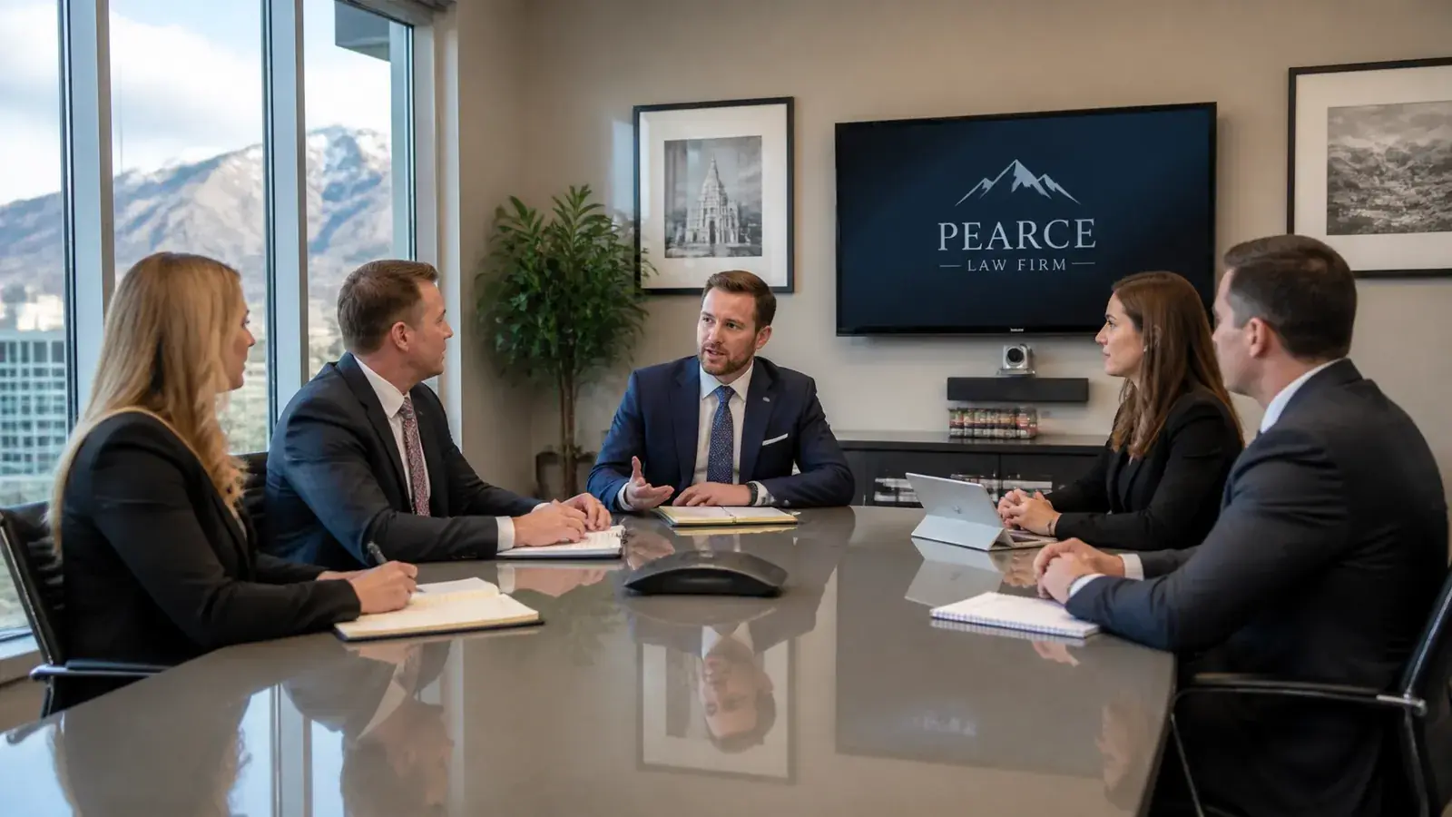 A modern conference room in a law firm in Provo Utah