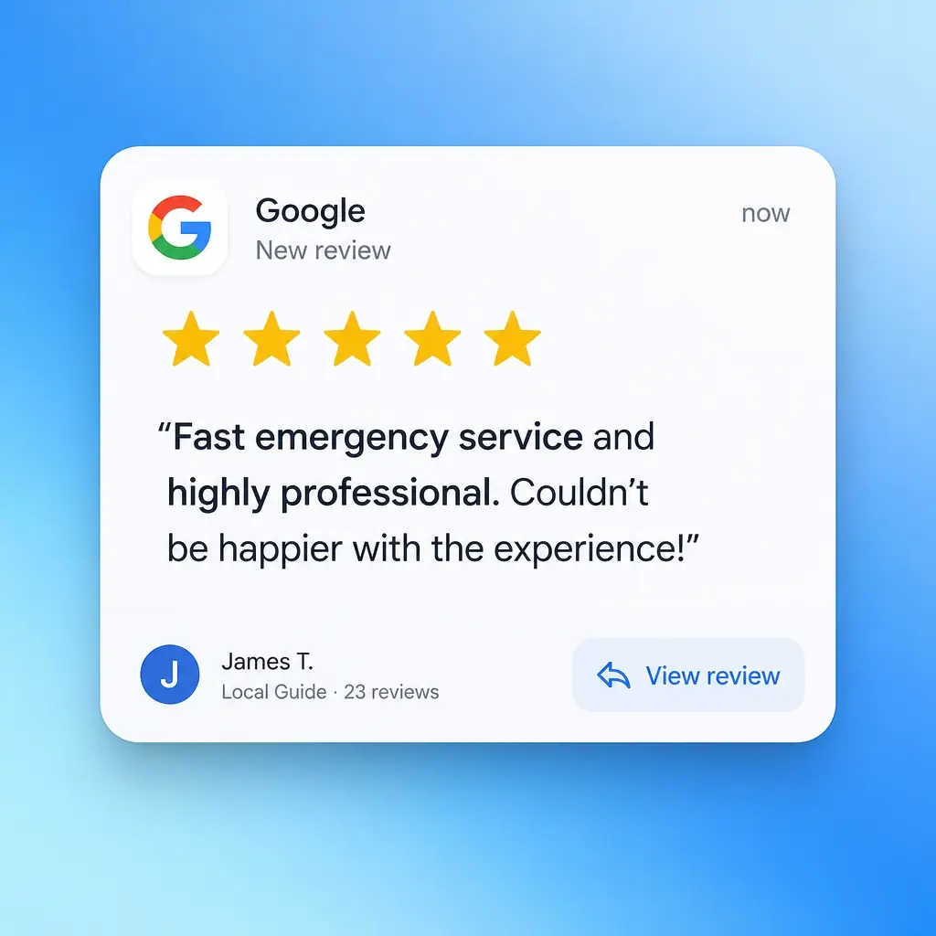 Customer giving a five-star review on a digital tablet