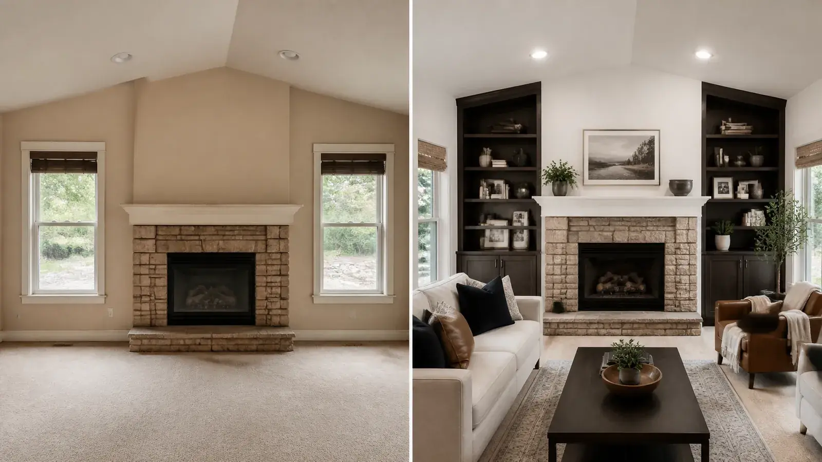 Before-and-after transformation of a premium residential living room