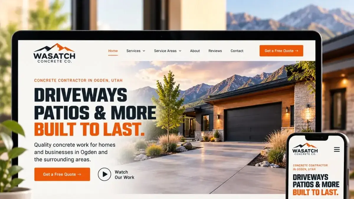Wasatch Concrete Co. website displayed on a laptop and phone