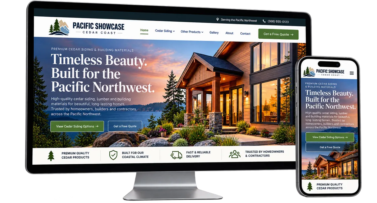 Website template shown on a desktop monitor and phone